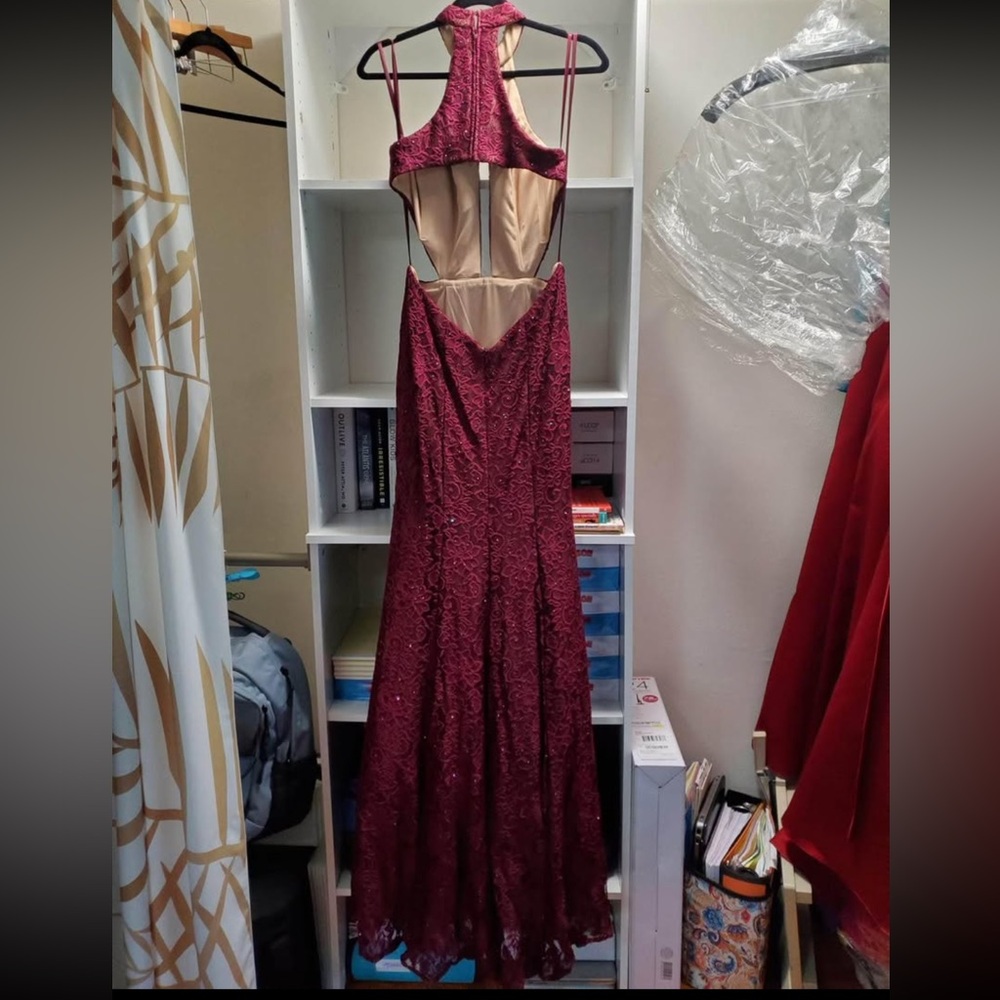 La Femme Red Sequin Halter Gown - Picture 5 of 9